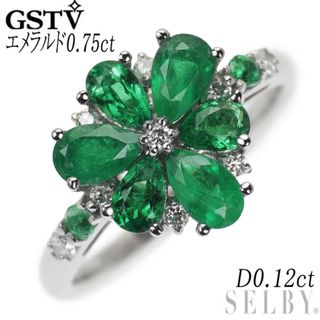 GSTV Pt950 エメラルド ダイヤモンド リング 0.75ct D0.12ct フラワー(リング(指輪))