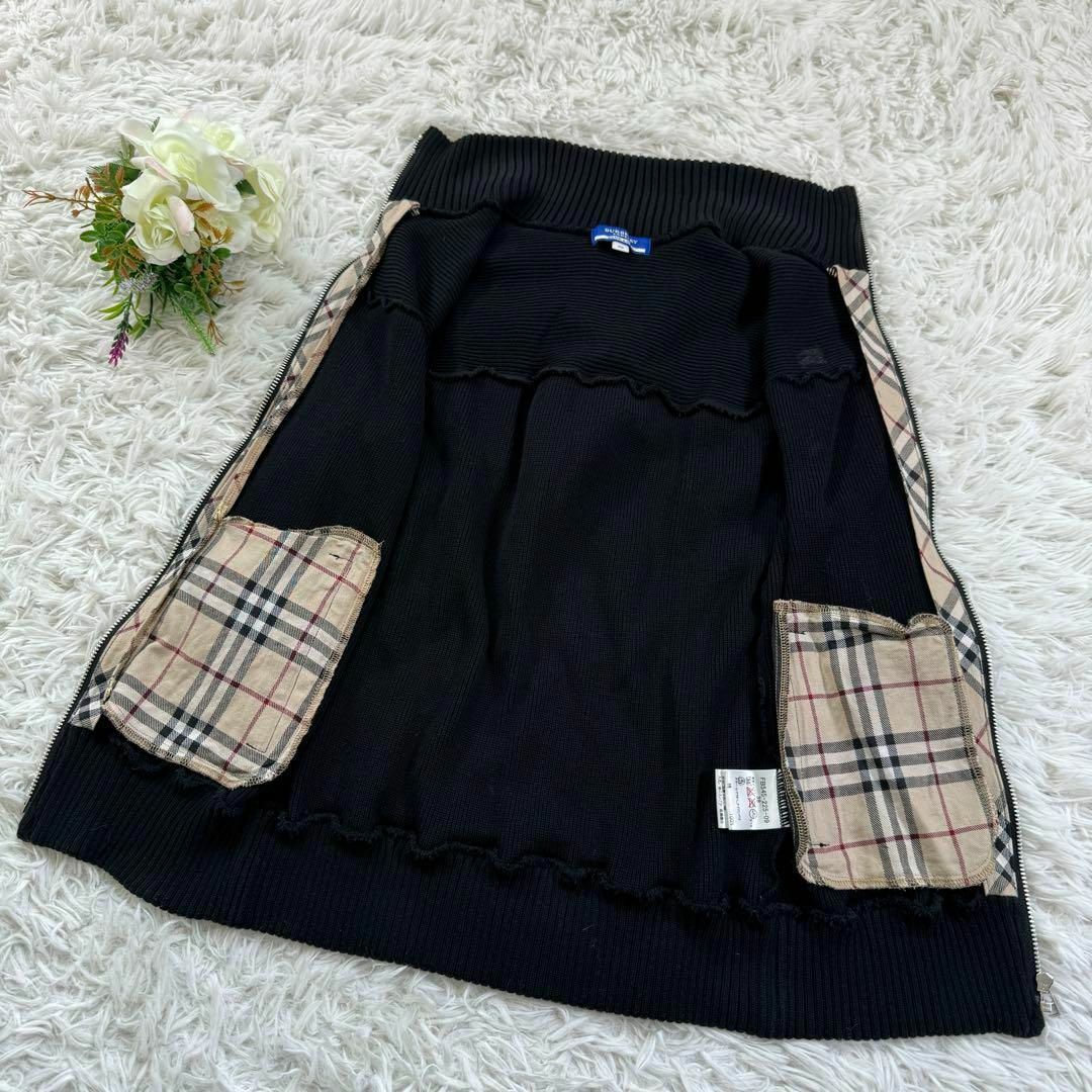 BURBERRY BLUE LABEL(バーバリーブルーレーベル)の入手困難 BURBERRY ニット M フルジップ ノバチェック ホースロゴ レディースのトップス(ニット/セーター)の商品写真