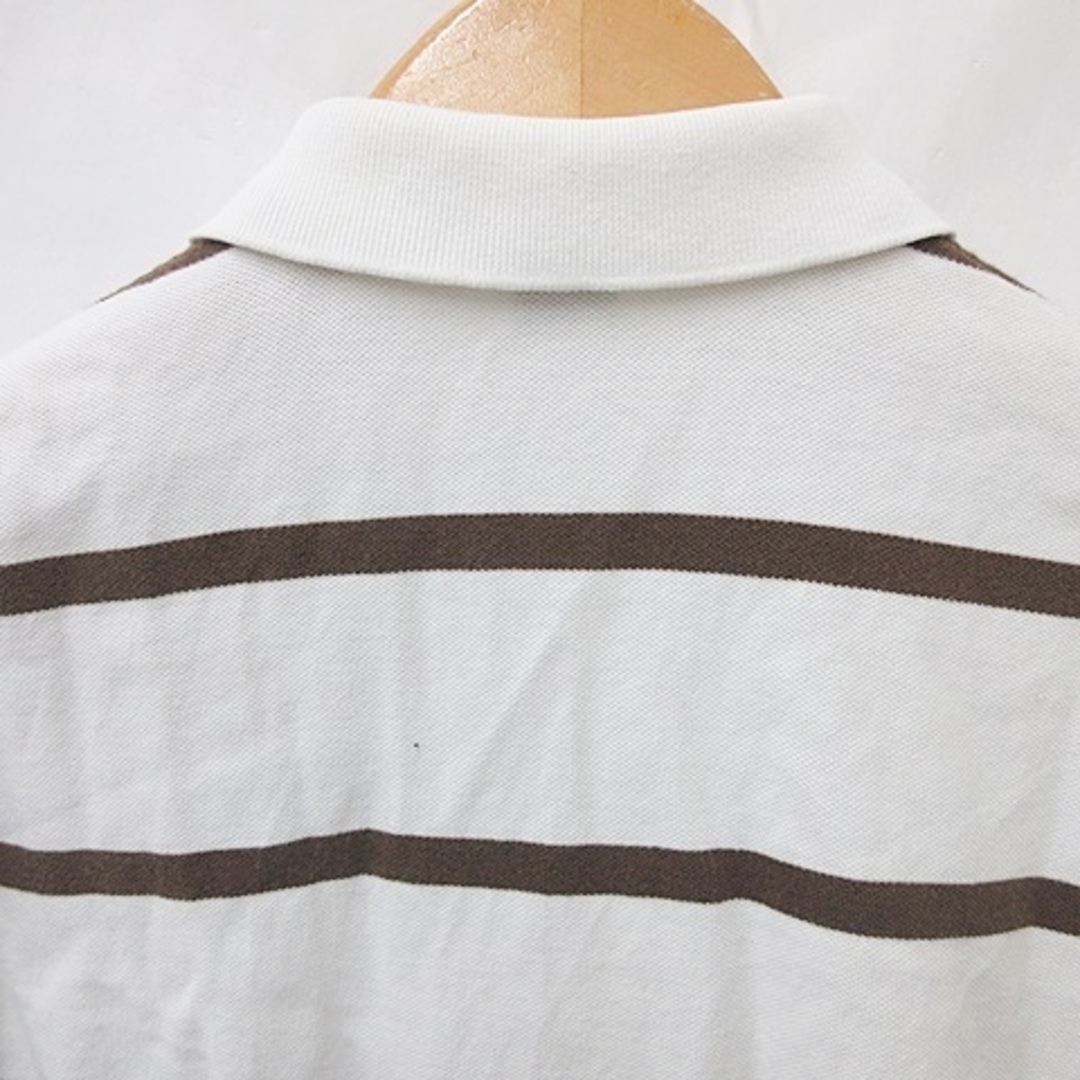 POLO RALPH LAUREN(ポロラルフローレン)のポロ ラルフローレン ポロシャツ 半袖 ボーダー 刺繍 リブ 鹿の子 白 茶 L メンズのトップス(ポロシャツ)の商品写真