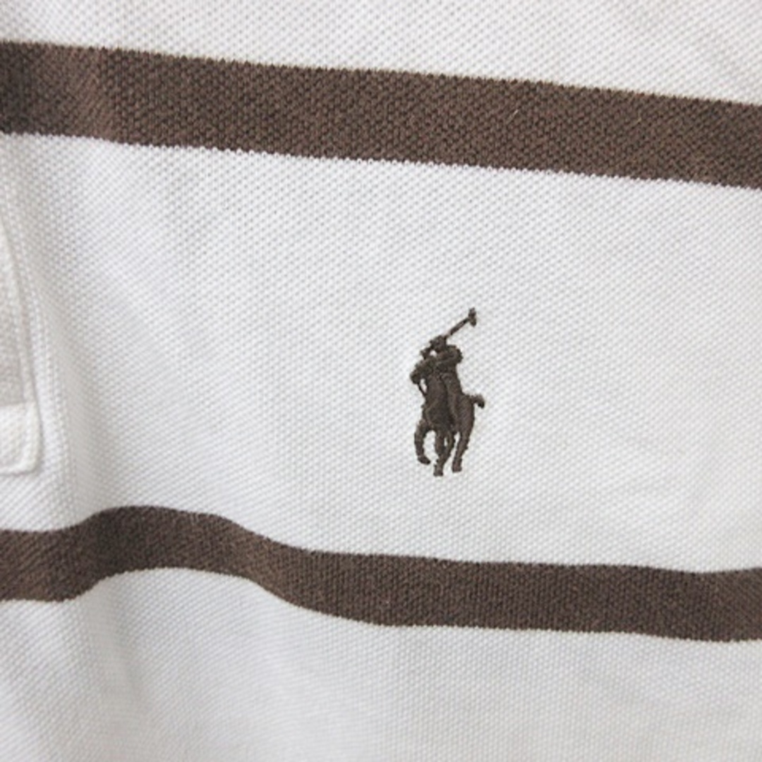 POLO RALPH LAUREN(ポロラルフローレン)のポロ ラルフローレン ポロシャツ 半袖 ボーダー 刺繍 リブ 鹿の子 白 茶 L メンズのトップス(ポロシャツ)の商品写真