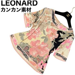 レオナール(LEONARD)の良品　LEONARD カットソー　カンカン素材　半袖　花柄　日本製(カットソー(半袖/袖なし))