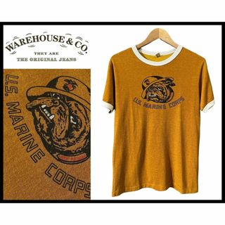 ウエアハウス(WAREHOUSE)の希少 美品 ウエアハウス ブルドッグ プリント リンガー トリム Tシャツ M(Tシャツ/カットソー(半袖/袖なし))