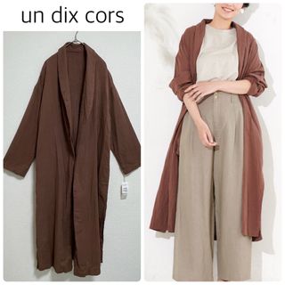 アンディコール(un dix cors)の【新品タグ付少々訳あり】un dix corsロングカーディガン　ブラウン(カーディガン)