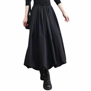 [VIVEL] バルーンスカート 体型カバー ロングスカート 黒 ウエストゴム (その他)