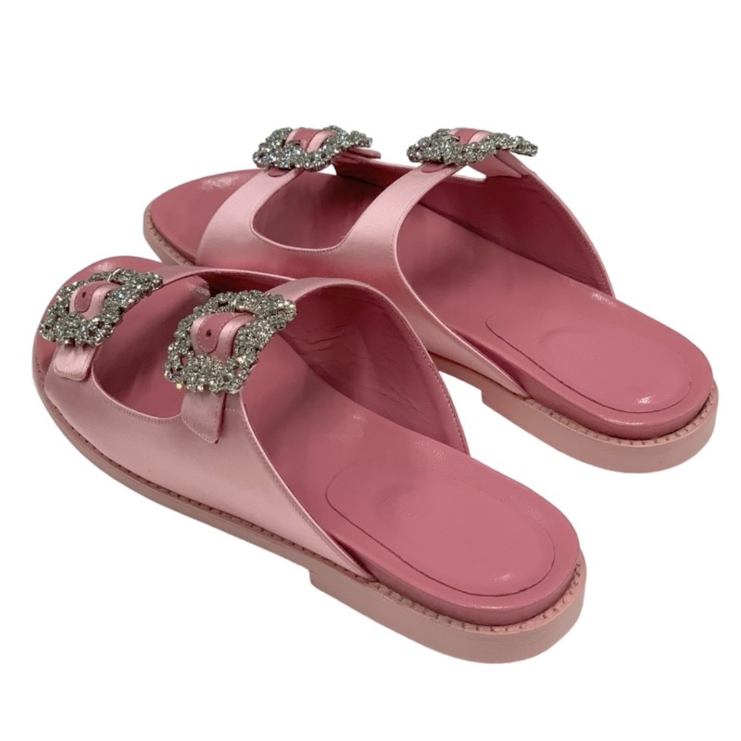 MANOLO BLAHNIK(マノロブラニク)のマノロブラニク MANOLO BLAHNIK サンダル 靴 シューズ サテン ピンク シルバー ビジュー フラットサンダル レディースの靴/シューズ(サンダル)の商品写真