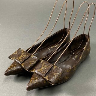 ルイヴィトン(LOUIS VUITTON)の3d10 LOUIS VUITTON ルイヴィトン LV モノグラム リボン フラットシューズ 36 ブラウン パンプス イタリア製 レディース 婦人靴 靴(バレエシューズ)