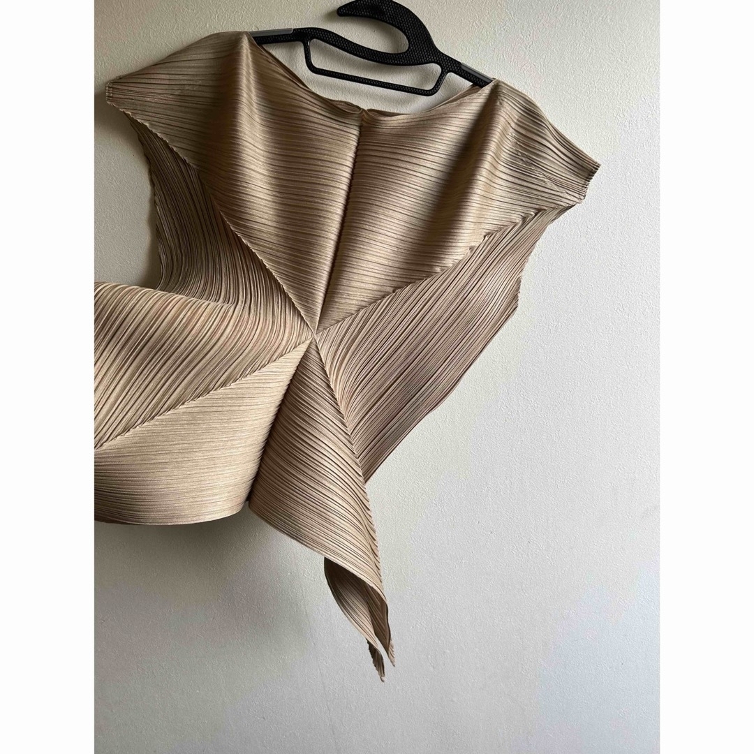 PLEATS PLEASE ISSEY MIYAKE(プリーツプリーズイッセイミヤケ)のプリーツプリーズ　立体トップス　ゴールド　ベージュ　美品 レディースのトップス(カットソー(半袖/袖なし))の商品写真