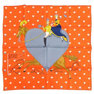 エルメス(Hermes)のエルメス HERMES スカーフ カレ70 シルク オレンジ×ブルー 【TEA TIME / ティータイム】  【箱】【中古】(スカーフ)