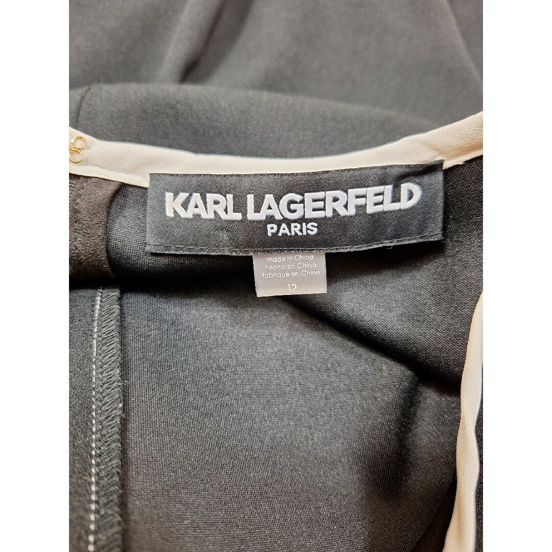 Karl Lagerfeld(カールラガーフェルド)の美品 KARL LAGERFELD リボンワンピースグレー レディースのワンピース(ひざ丈ワンピース)の商品写真