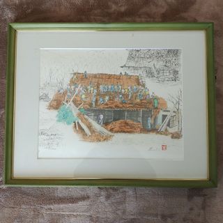 版画　絵画　額縁　須藤市朗　ビンテージ　レア(版画)