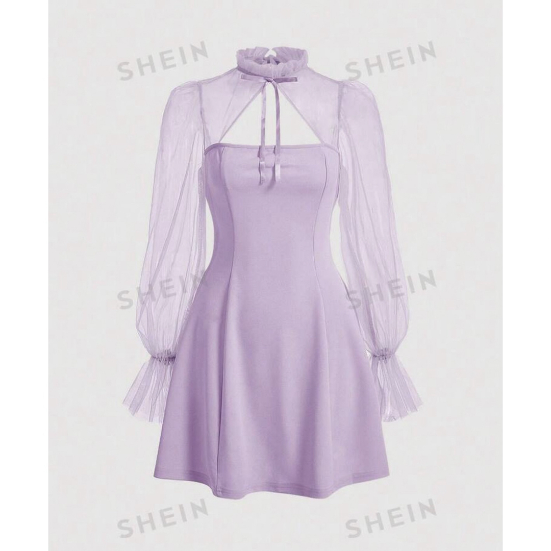 SHEIN(シーイン)の新品 パープルガーリーミニワンピース シースルー おしゃれ メルヘン フェミニン レディースのワンピース(ミニワンピース)の商品写真