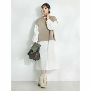 クラフトスタンダードブティック(CRAFT STANDARD BOUTIQUE)の【グレーベージュ】【洗える】ニットベスト+シャツワンピースSET-B/24SS(ロングワンピース/マキシワンピース)