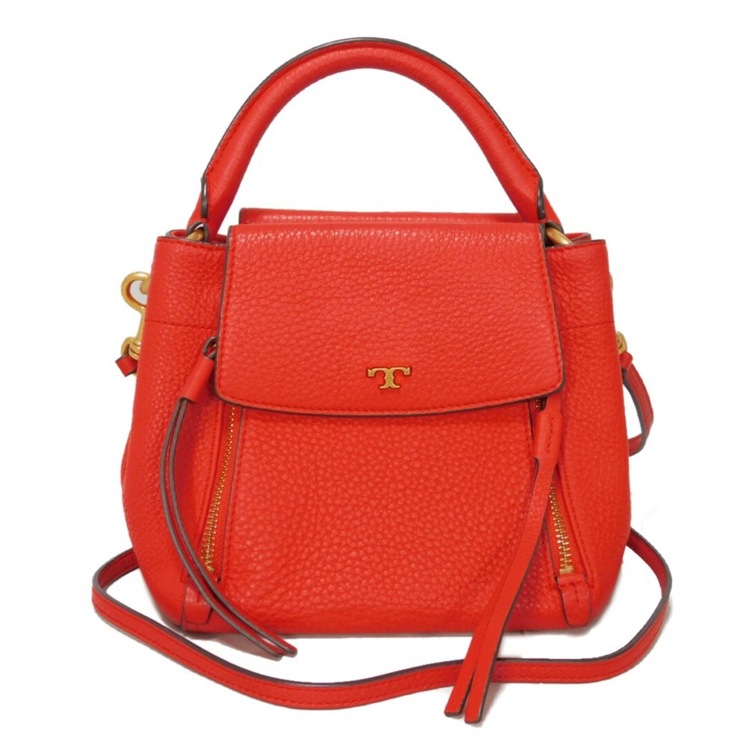 Tory Burch(トリーバーチ)のTory Burch トリーバーチ ハーフムーン ペブルド レザー コンパクト 2WAY ショルダーバッグ Tロゴ レッド ハンドバッグ 45217 レディースのバッグ(ハンドバッグ)の商品写真