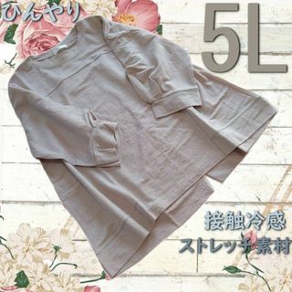 新品5L トープ ゆるシルエット 接触冷感 プルオーバー半袖ブラウス大きいサイズ(チュニック)