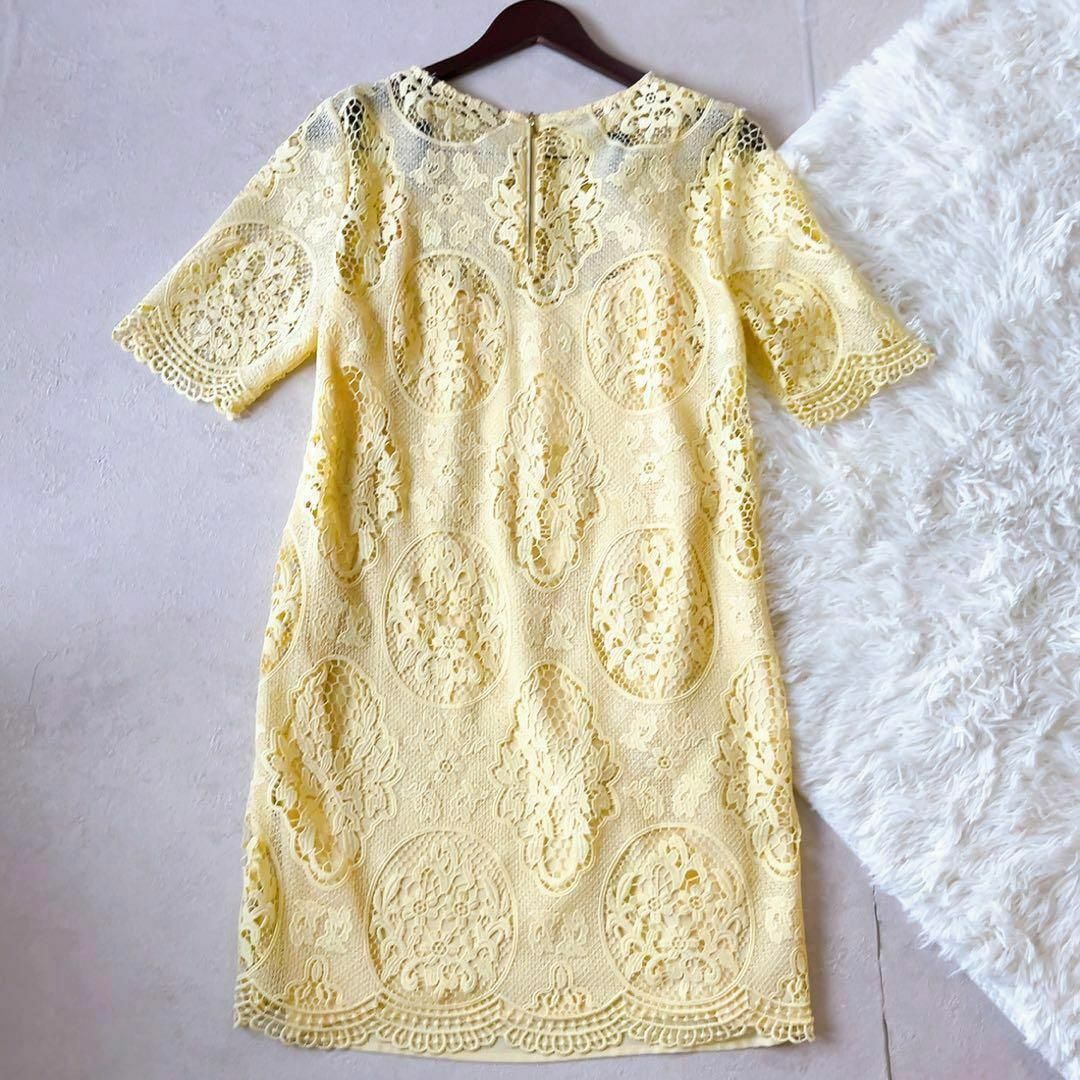 美品✨極上総刺繍　ZARA BASIC 膝丈　ワンピース　イエロー系　花柄　L レディースのワンピース(ひざ丈ワンピース)の商品写真