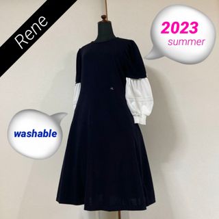 René - 極美品★2023年Rene バイカラースリーブドレス　36 38