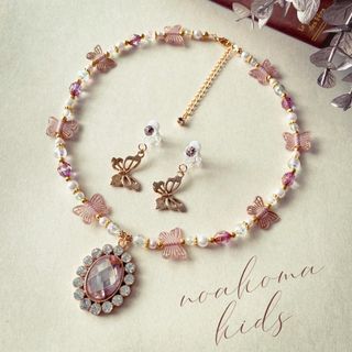 noakoma＊antique butterfly - pink キッズアクセ(ファッション雑貨)