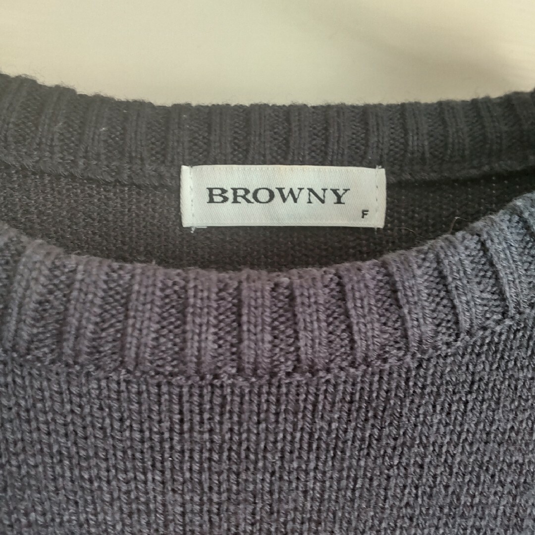 BROWNY(ブラウニー)のブラウニー BROWNY ポテトニット セーター クルーネック 長袖 黒 レディースのトップス(ニット/セーター)の商品写真