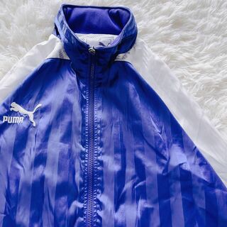 【90s PUMA】ワンポイント ナイロンジャケット 青×白 ゆるダボ　XL(ジャージ)
