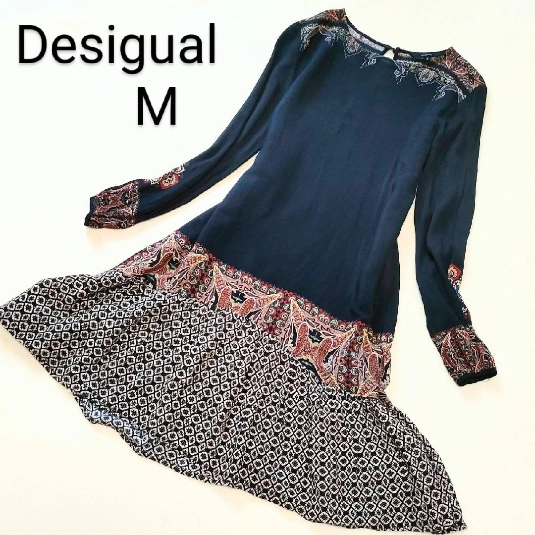 DESIGUAL(デシグアル)のDesigual  長袖ワンピース　M　エスニック柄　幾 レディースのワンピース(ひざ丈ワンピース)の商品写真