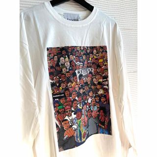 新品タグ付 群衆プリント 両面プリント Tシャツ ロンT 長袖 白 M(Tシャツ/カットソー(七分/長袖))