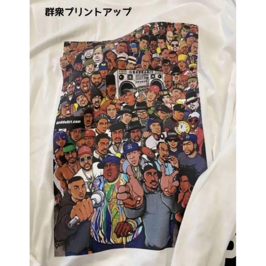 新品タグ付 群衆プリント 両面プリント Tシャツ ロンT 長袖 白 L メンズのトップス(Tシャツ/カットソー(七分/長袖))の商品写真