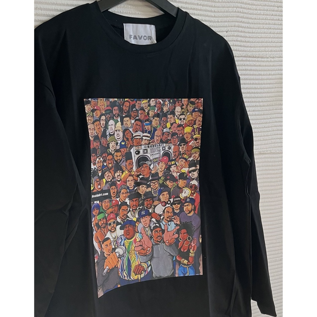 新品タグ付 群衆プリント 両面プリント Tシャツ ロンT 長袖 黒 L メンズのトップス(Tシャツ/カットソー(七分/長袖))の商品写真