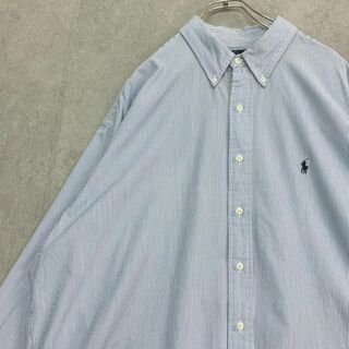 ラルフローレン(Ralph Lauren)のラルフローレン　ストライプシャツ　BD　春カラー　古着　ブルー　ホワイト　XL(Tシャツ/カットソー(七分/長袖))