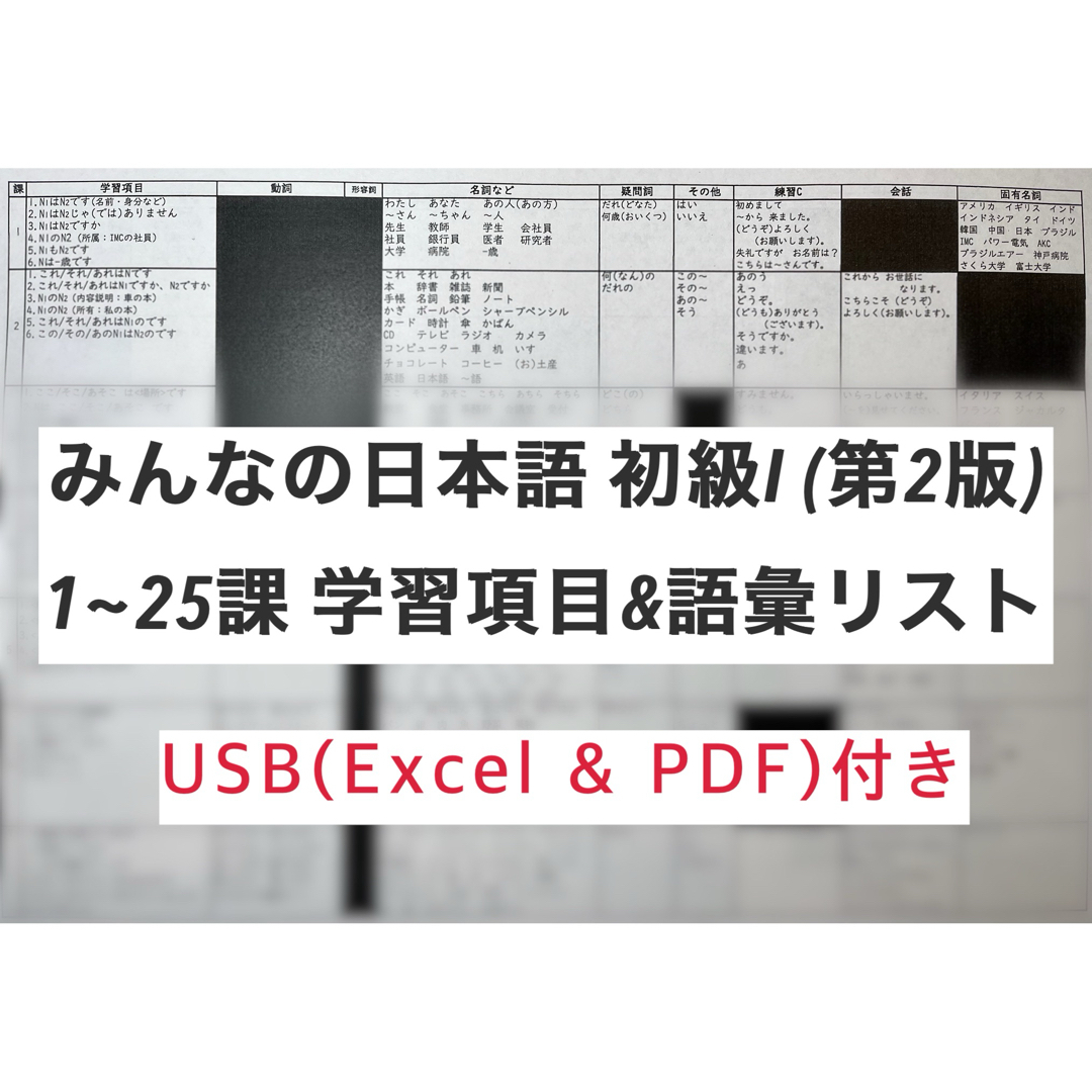 みんなの日本語初級I 学習項目・語彙リスト USB(Excel・PDF)付き エンタメ/ホビーの本(語学/参考書)の商品写真