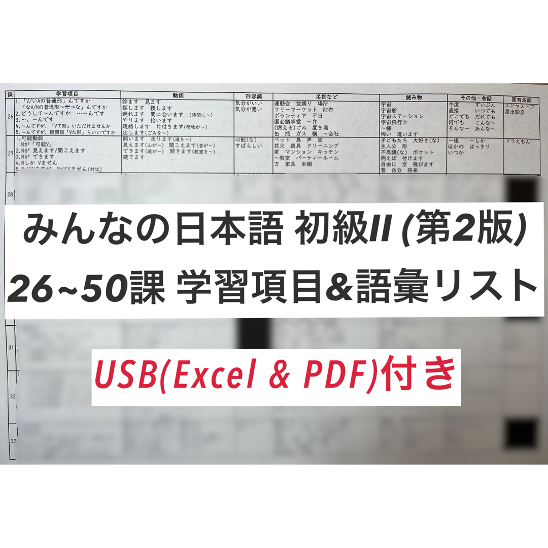 みんなの日本語初級II 学習項目・語彙リスト USB(Excel・PDF)付き エンタメ/ホビーの本(語学/参考書)の商品写真