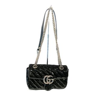 グッチ(Gucci)の　グッチ GUCCI GGマーモント ミニチェーンショルダー 446744 ブラック/SV金具 スパンコール/レザー ショルダーバッグ(ショルダーバッグ)