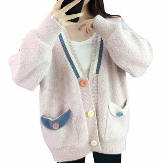 【色: ピンク】[Mllelune] カーディガン ニット セーター レディース(その他)