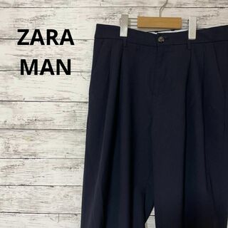 ザラ(ZARA)のZARA MAN 2タックスラックス テーパードパンツ ネイビー シンプル(スラックス)