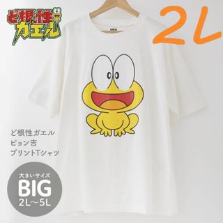 新品☆2L XLサイズ Tシャツ ど根性ガエル ピョン吉 キャラクター グッズ白(Tシャツ/カットソー(半袖/袖なし))