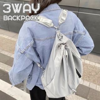 3way バックパック レディース メンズ シルバー ショルダーバッグ 斜めがけ(リュック/バックパック)