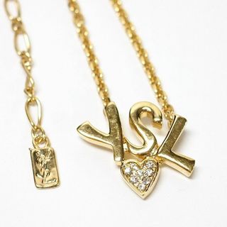 イヴサンローラン(Yves Saint Laurent)のO242-149 YSL ロゴ ネックレス ハート ラインストーン ヴィンテージ ゴールド Yves Saint Laurent イヴ サンローラン(ネックレス)