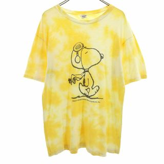 ピーナッツ(PEANUTS)のピーナッツ 日本製 オールド スヌーピー 半袖 タイダイ染め Tシャツ M-L イエロー系 PEANUTS メンズ 古着 【240410】 メール便可(Tシャツ/カットソー(半袖/袖なし))