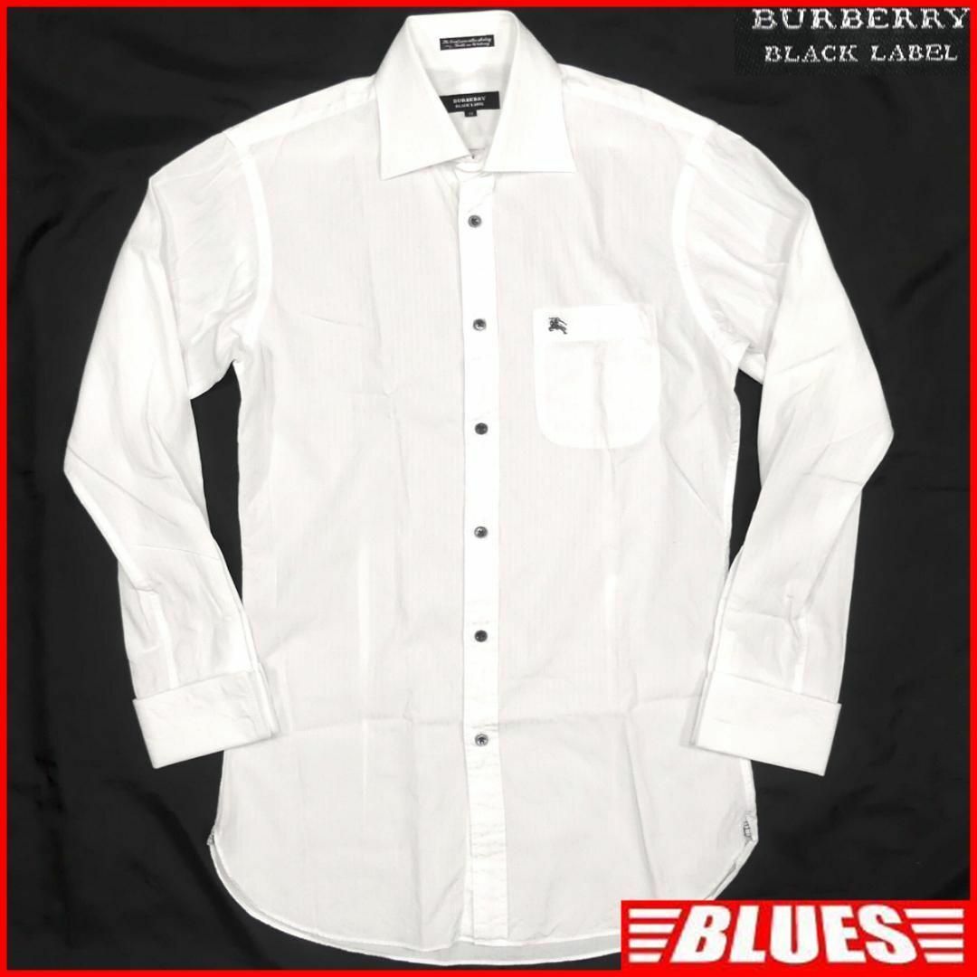 BURBERRY BLACK LABEL(バーバリーブラックレーベル)の廃盤 バーバリーブラックレーベル シャツ Mストライプ 白 刺繍 TN1723 メンズのトップス(Tシャツ/カットソー(七分/長袖))の商品写真