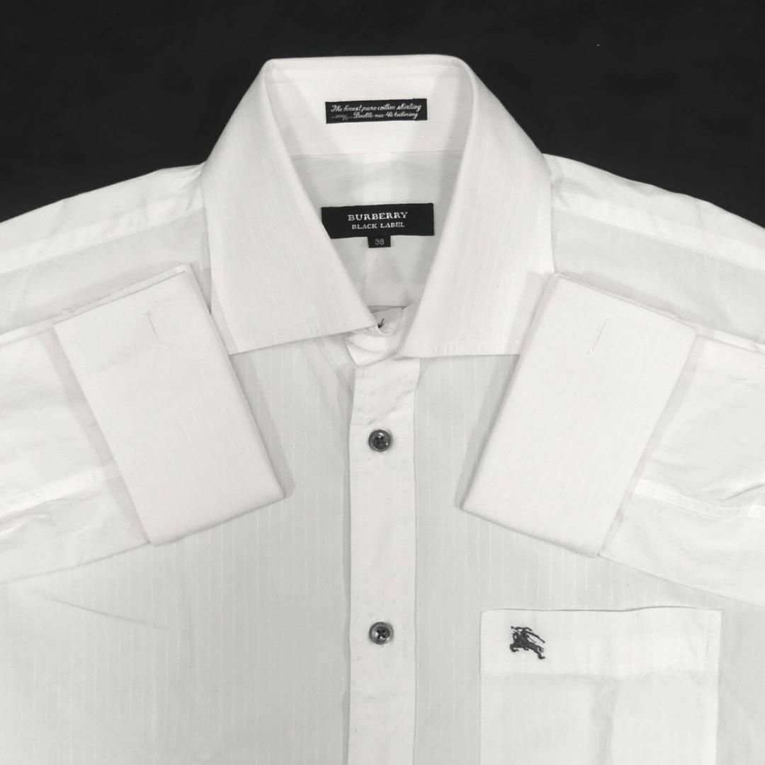 BURBERRY BLACK LABEL(バーバリーブラックレーベル)の廃盤 バーバリーブラックレーベル シャツ Mストライプ 白 刺繍 TN1723 メンズのトップス(Tシャツ/カットソー(七分/長袖))の商品写真