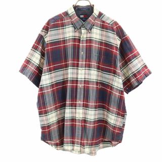 TOMMY HILFIGER - トミーヒルフィガー 90s オールド フラッグタグ チェック 半袖 ボタンダウンシャツ XL レッド系 TOMMY HILFIGER メンズ 古着 【240410】