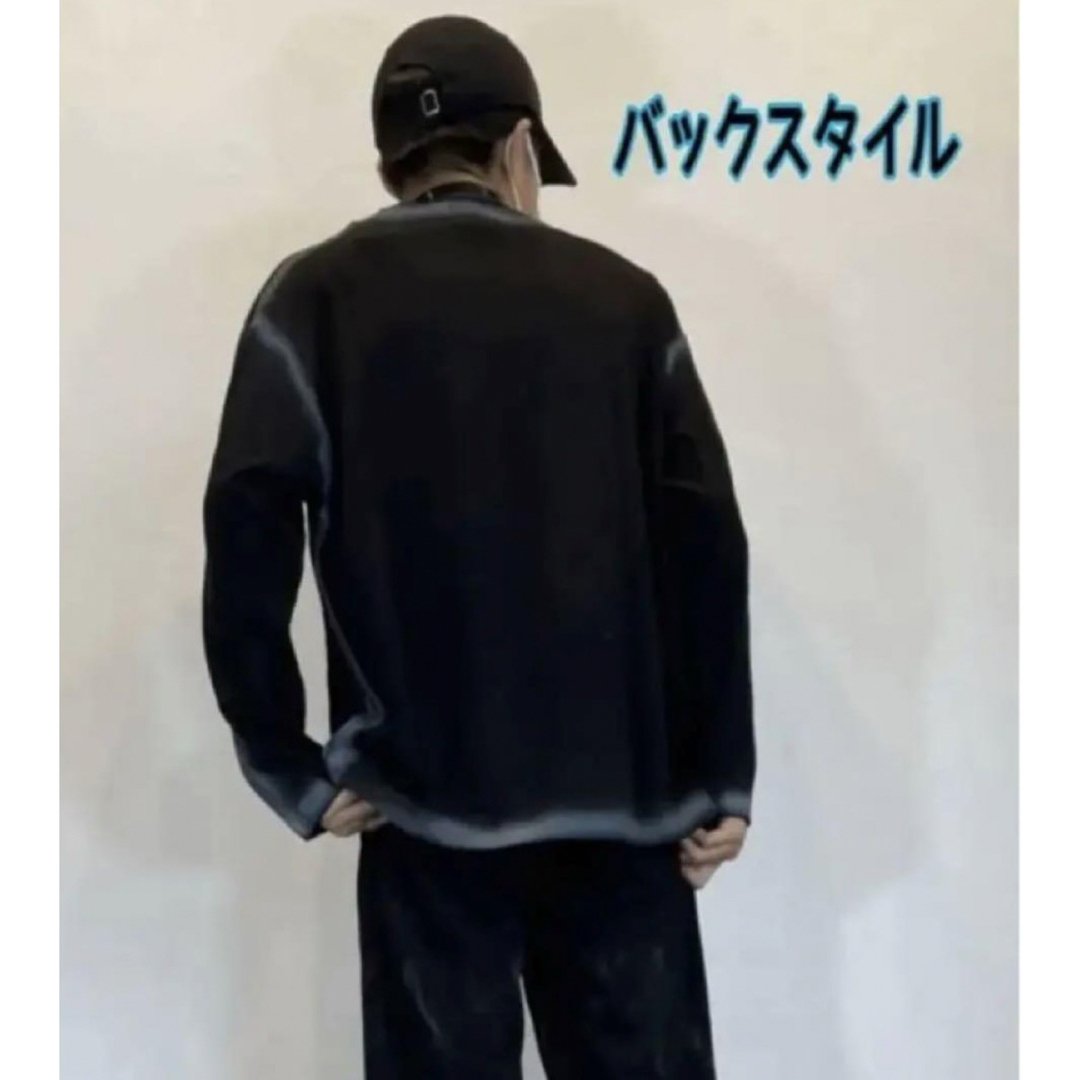 新品 スプレープリントロンT メンズプリントロンT オーバーサイズロンT 黒 M メンズのトップス(Tシャツ/カットソー(七分/長袖))の商品写真