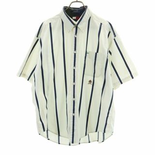 トミーヒルフィガー(TOMMY HILFIGER)のトミーヒルフィガー 90s オールド フラッグタグ ストライプ柄 半袖 ボタンダウンシャツ XL ホワイト TOMMY HILFIGER メンズ 古着 【240410】 メール便可(シャツ)