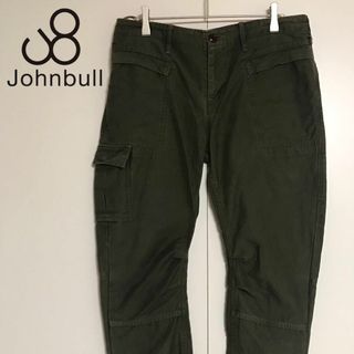 【日本製】ジョンブル　デザインカーゴパンツ　裾ジップ　カーキ　美品　F955(ワークパンツ/カーゴパンツ)