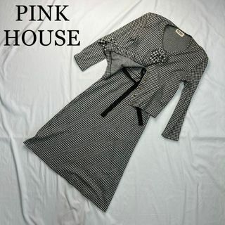 PINK HOUSE セットアップ チェック 白 黒 金ボタン スカート