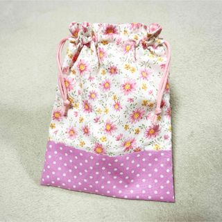 巾着 給食袋 ハンドメイド 女の子 小花柄 マーガレット ピンク(外出用品)