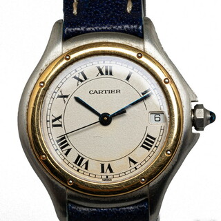 カルティエ(Cartier)のカルティエ パンテール クーガ SM 腕時計 W350058A クオーツ アイボリー文字盤 ステンレススチール レザー レディース CARTIER 【1-0127649】(腕時計)
