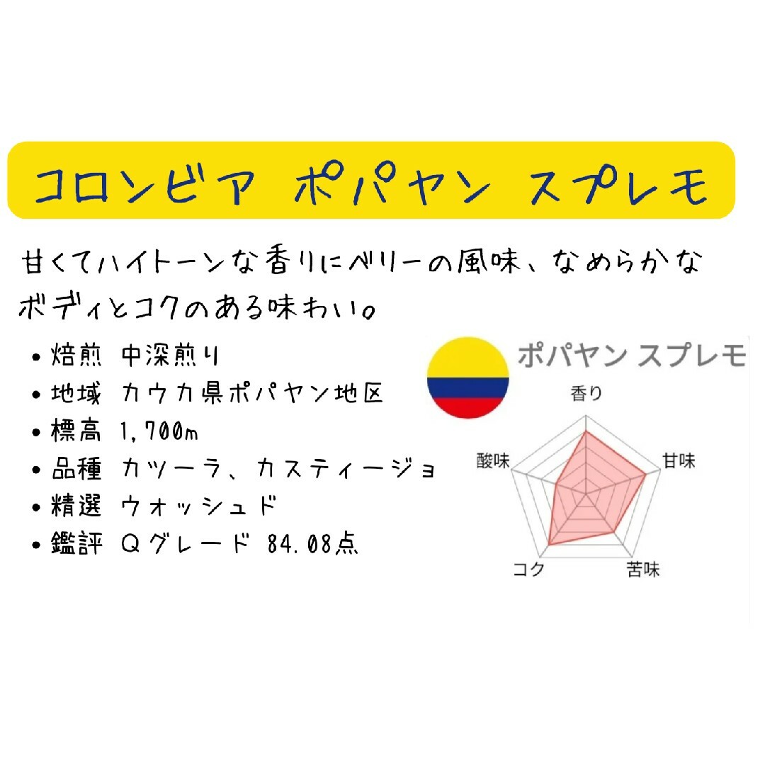 コロンビア ポパヤン スプレモ Qグレード 200g 自家焙煎 コーヒー豆 食品/飲料/酒の飲料(コーヒー)の商品写真