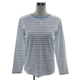 クレージュ(Courreges)のクレージュ カットソー ロゴ 長袖  UVケア ボーダー 白 青 水色 紺 40(カットソー(長袖/七分))