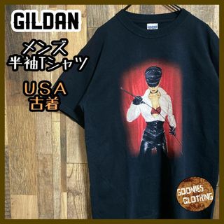 ギルダン ビッグプリント メンズ 黒T 鞭 MUSA古着 90s 半袖 Tシャツ(Tシャツ/カットソー(半袖/袖なし))