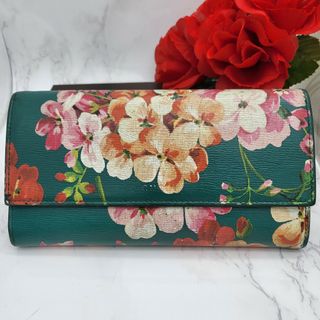 グッチ(Gucci)の【美品】 GUCCI グッチ ブルームス 長財布 財布 花 グリーン 緑(財布)